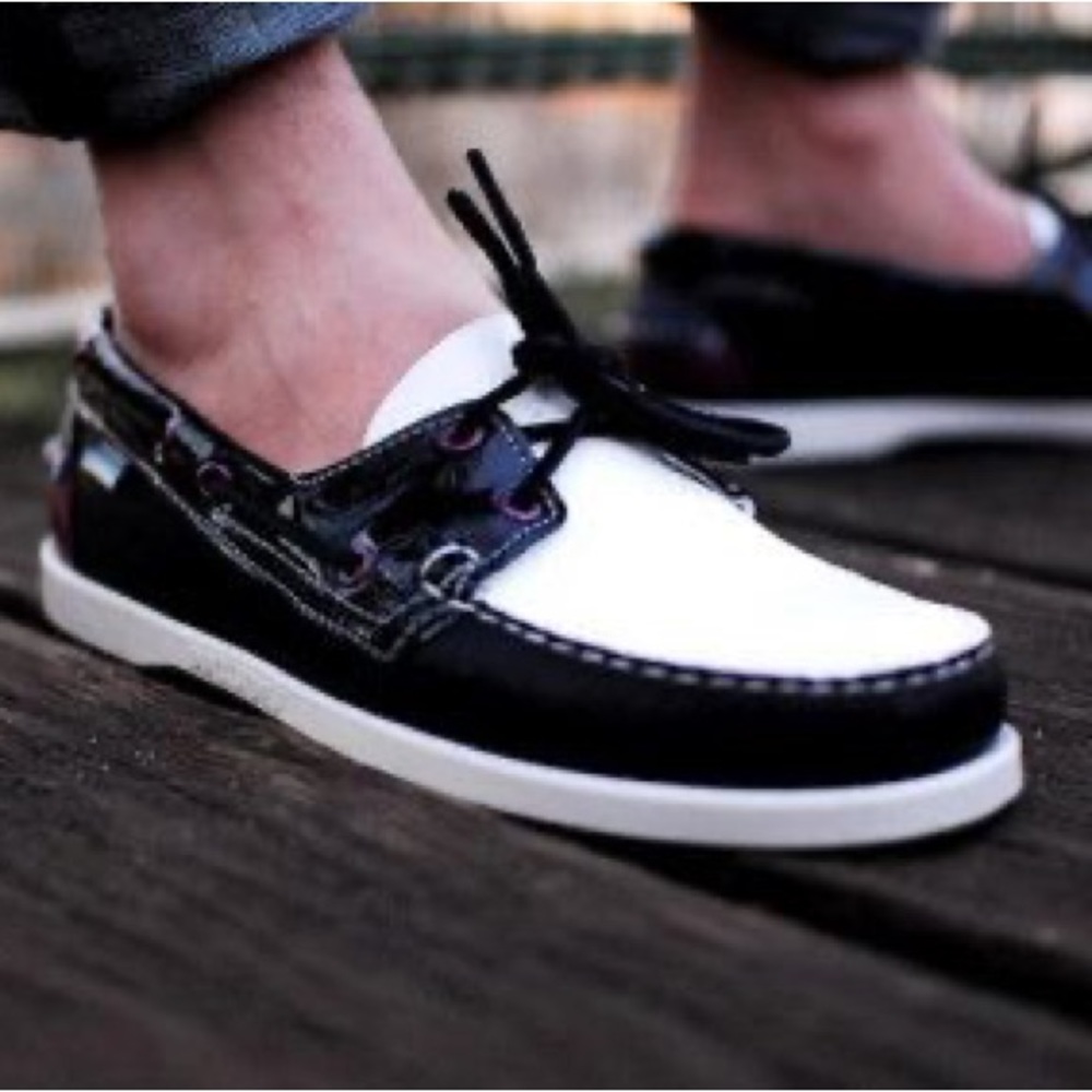 Sebago Women’s Black White Leather Docksides, Size 7
